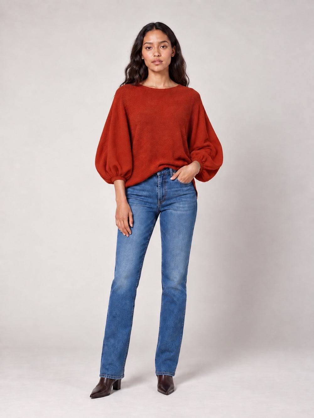 Balloon Sleeve soft knit Sweater - Rust