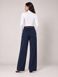 High Waisted Wide-Leg Corduroy Trousers - Navy (2)