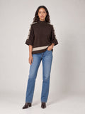 Mock Neck Button Sleeve Knit - Chocolate