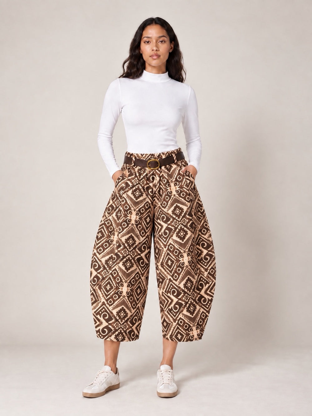 Geometric Print Trousers - Chocolate