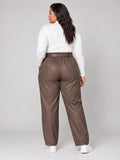 High-Waist Belted Wide-Leg Trousers - Chocolate (2)