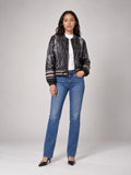 Textured Print Bomber Jacket with Buckle Details - Black