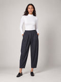 Pinstripe Pleated Cropped Trousers - Navy
