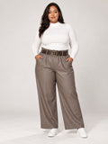 High-Waist Belted Wide-Leg Trousers - Mocha