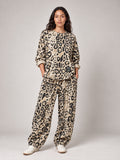 Leopard Print Relaxed Fit Matching Set - Stone