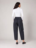 Pinstripe Pleated Cropped Trousers - Navy (2)