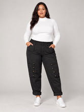 Button Detail Cargo Trousers - Black