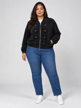 Corduroy Bomber Jacket with Statement Buttons - Black