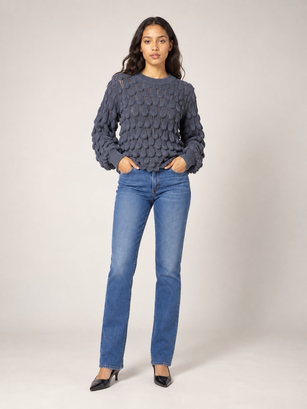 Textured Knit Jumper - Navy