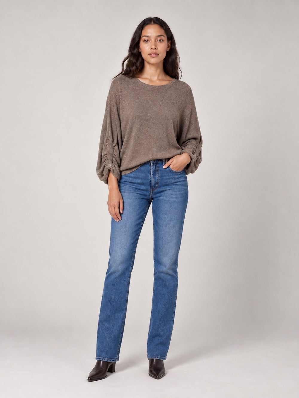 Balloon Sleeve soft knit Sweater - Mocha