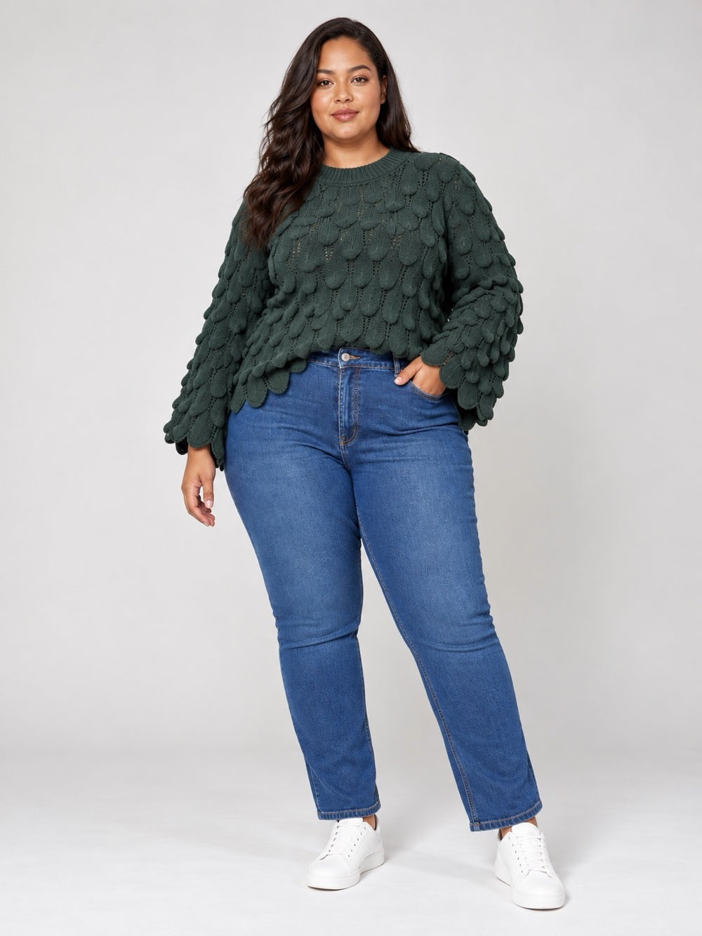 Textured Knit Jumper - Fern Green