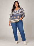 Abstract Animal Print V-Neck Jumper - Denim