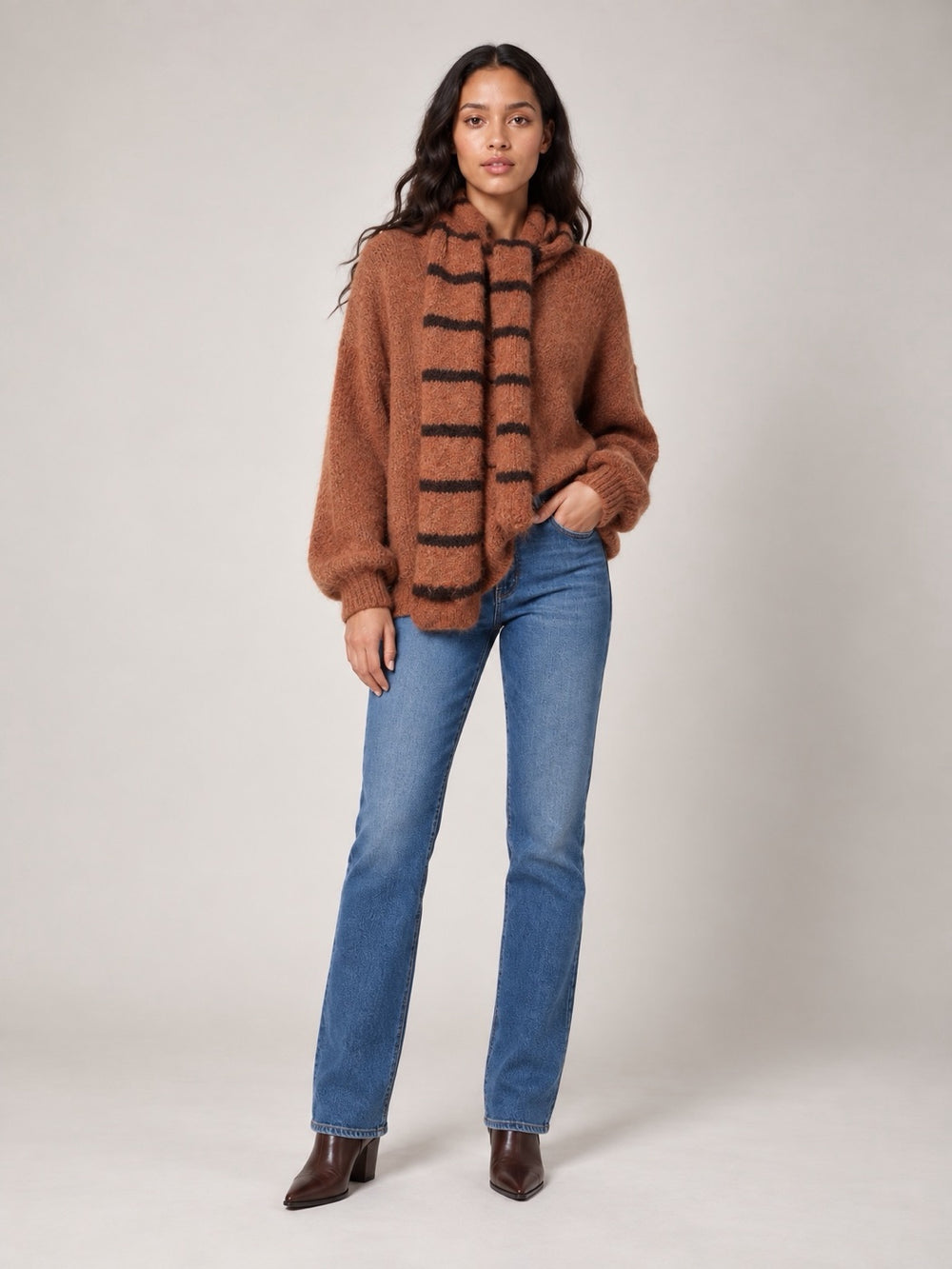 Soft Button-Front Cardigan and scarf - Cinnamon