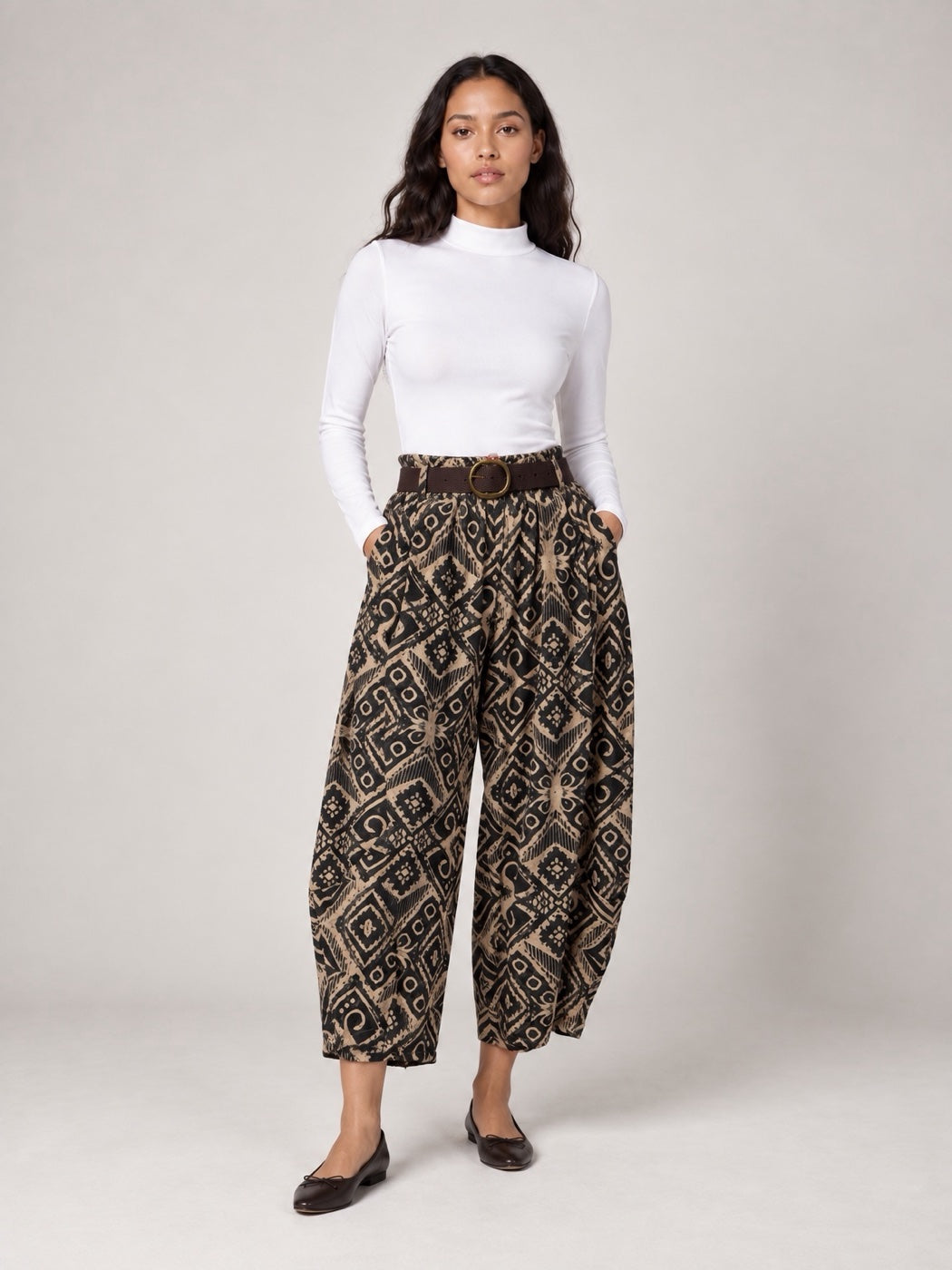 Geometric Print Trousers - Charcoal