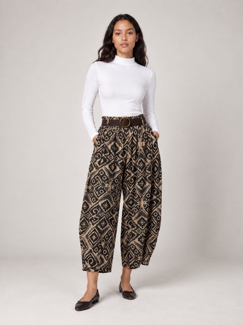 Geometric Print Trousers - Charcoal