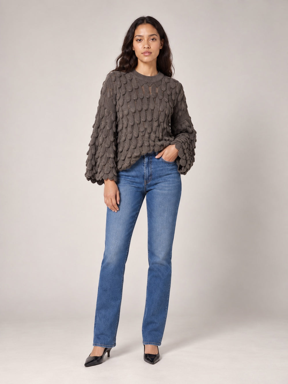 Textured Knit Jumper - Taupe
