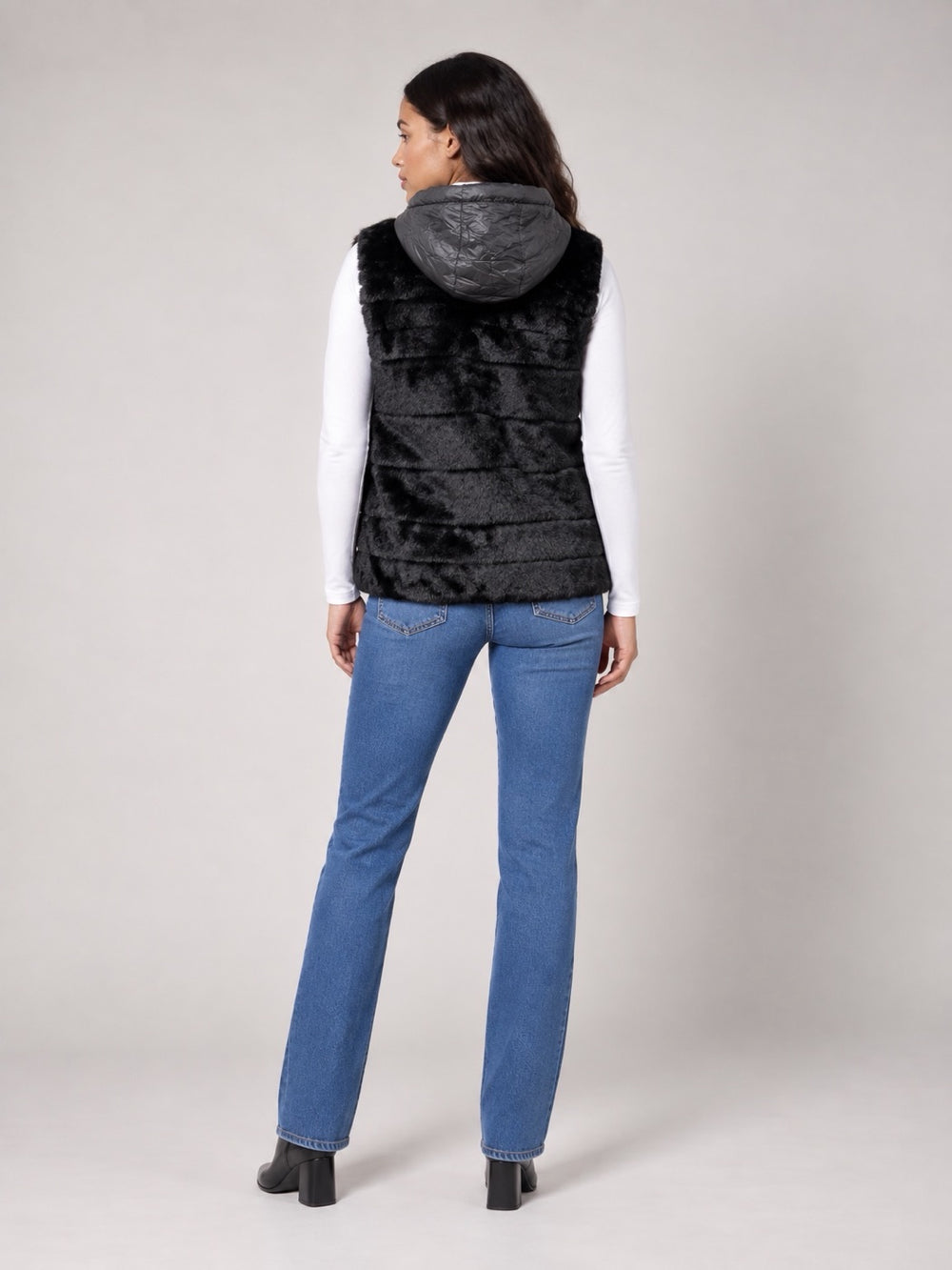 Hooded Faux Fur Gilet - Black (2)
