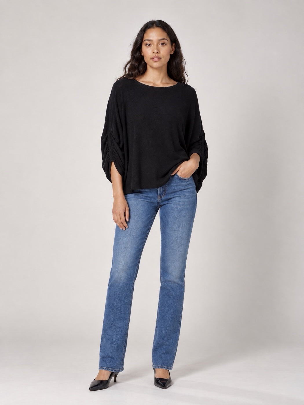 Balloon Sleeve soft knit Sweater - Black