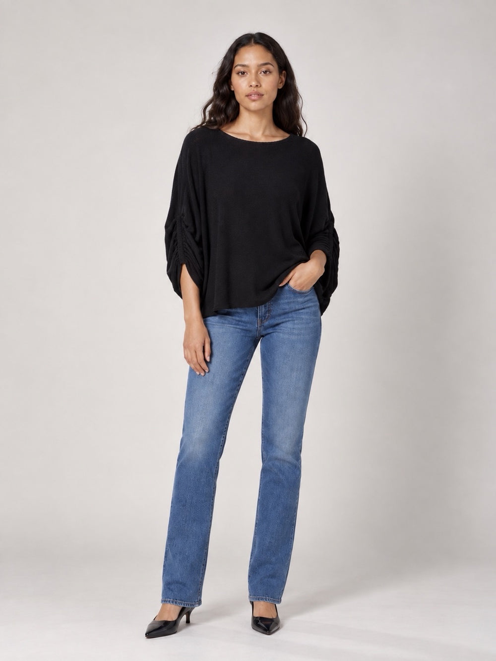 Balloon Sleeve soft knit Sweater - Black