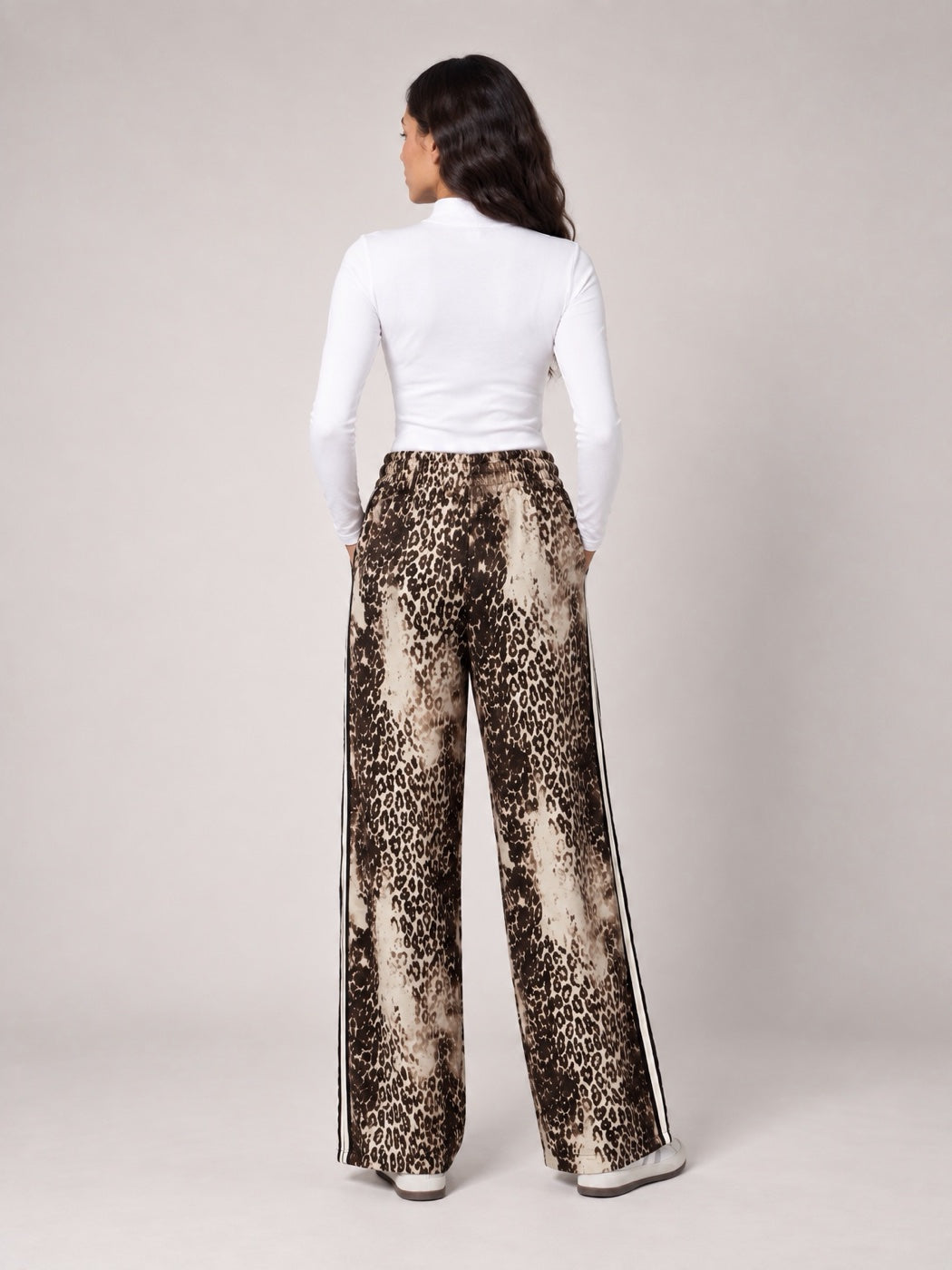 Animal Print Palazzo Trousers with Side Stripes - Mixed Animal Print (2)
