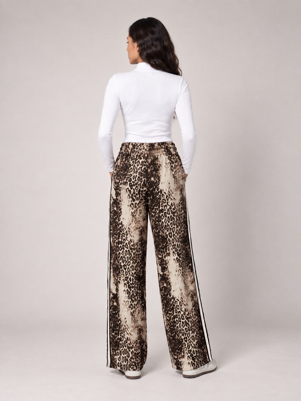 Animal Print Palazzo Trousers with Side Stripes - Mixed Animal Print (2)