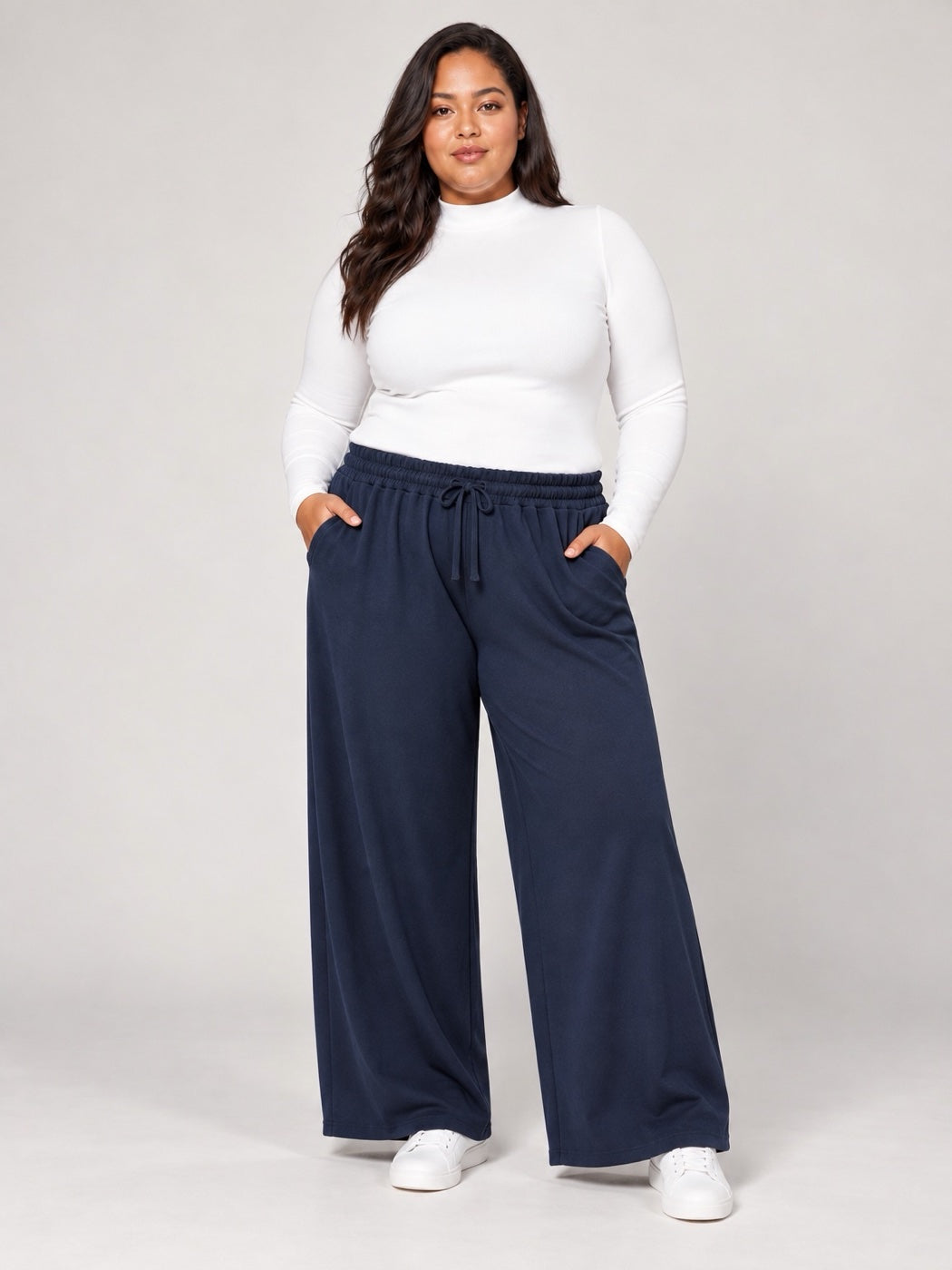 Wide-Leg Drawstring Trousers - Navy