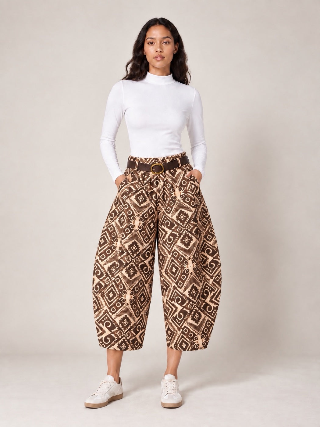 Geometric Print Trousers - Chocolate