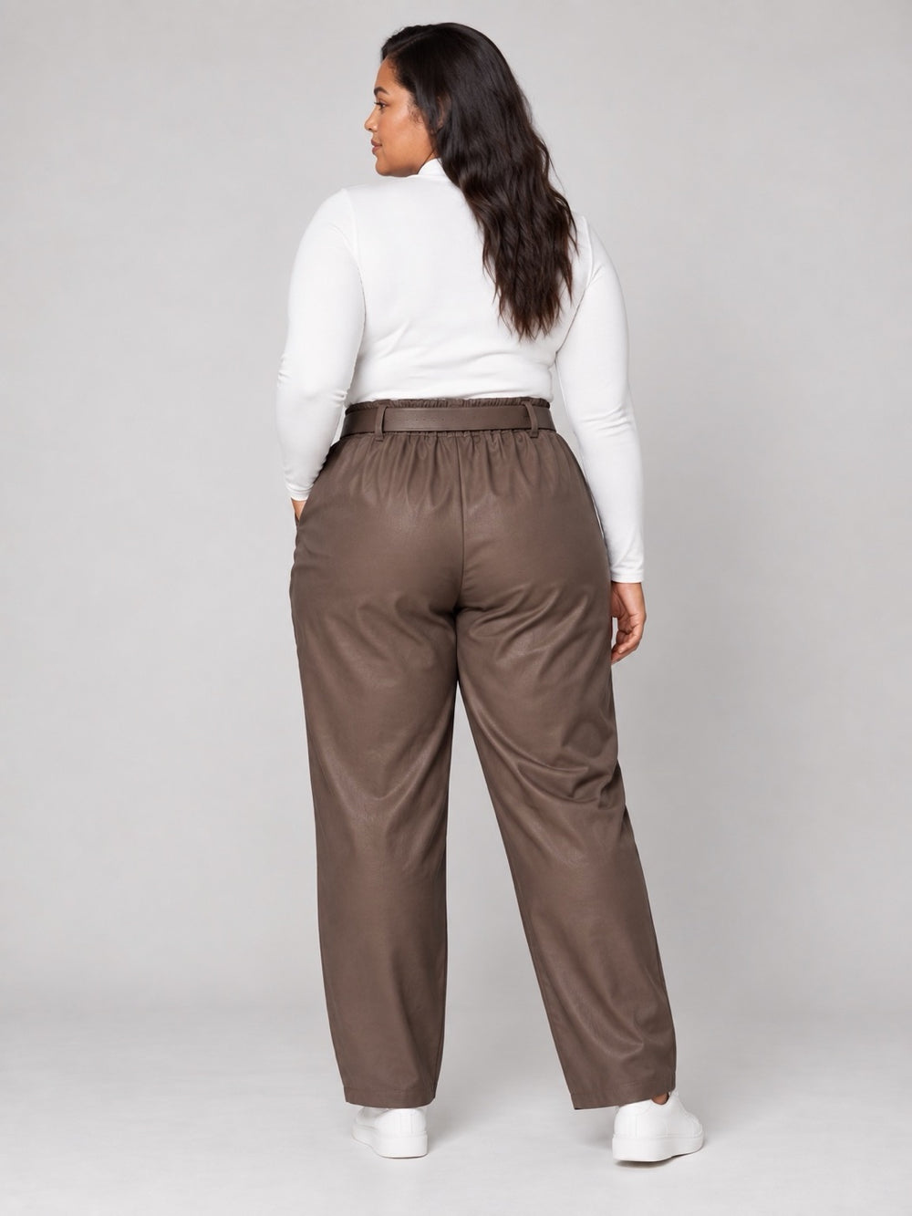 High-Waist Belted Wide-Leg Trousers - Chocolate (2)