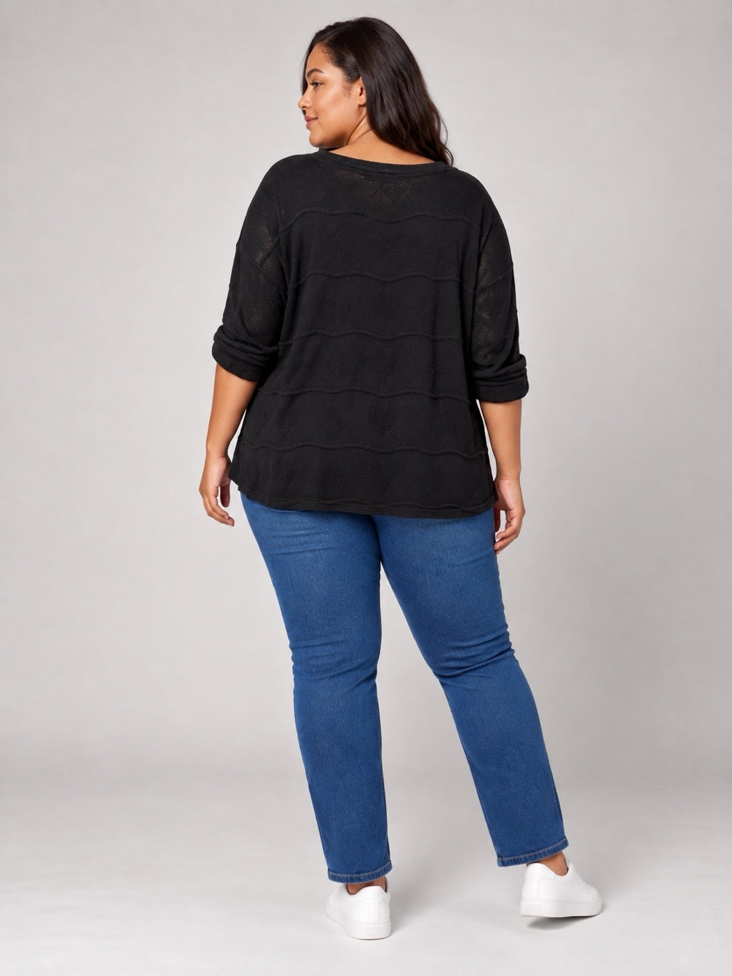 Textured V-Neck Jumper - Black (2)