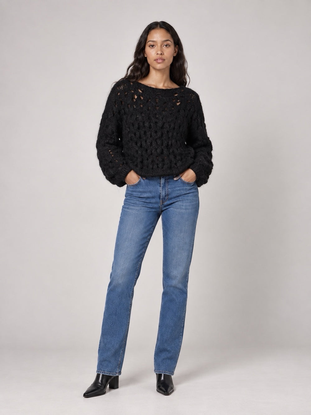 Openwork Knit Jumper - Black