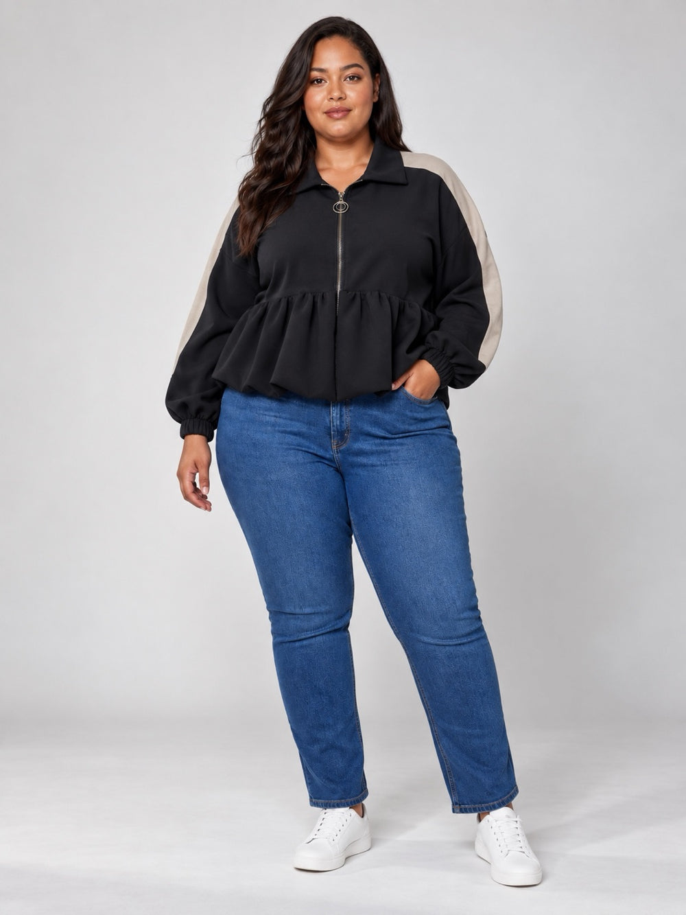 Bubble hem Zip Jacket - Black