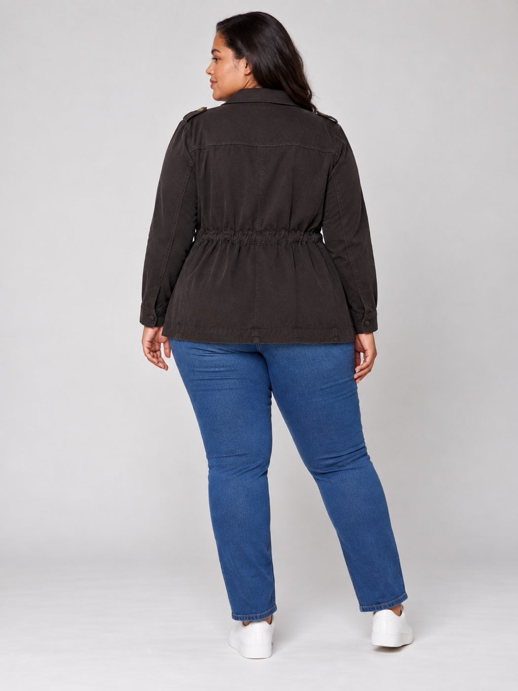 Utility Jacket with Drawstring Waist - Chocolate (2)