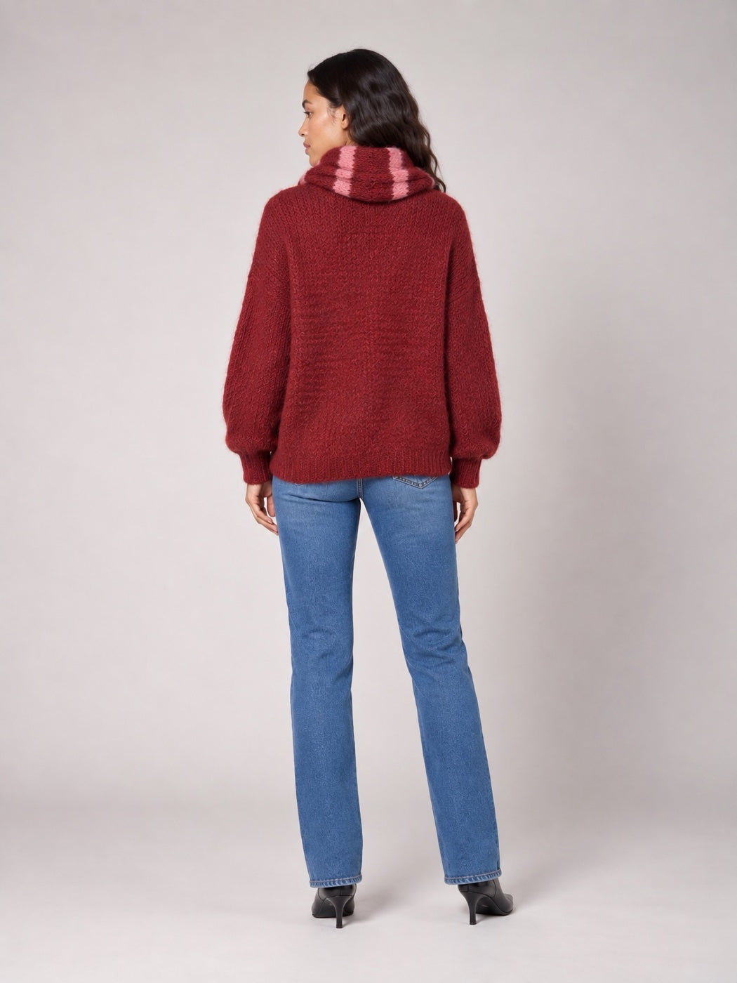 Soft Button-Front Cardigan and scarf - Wine (2)