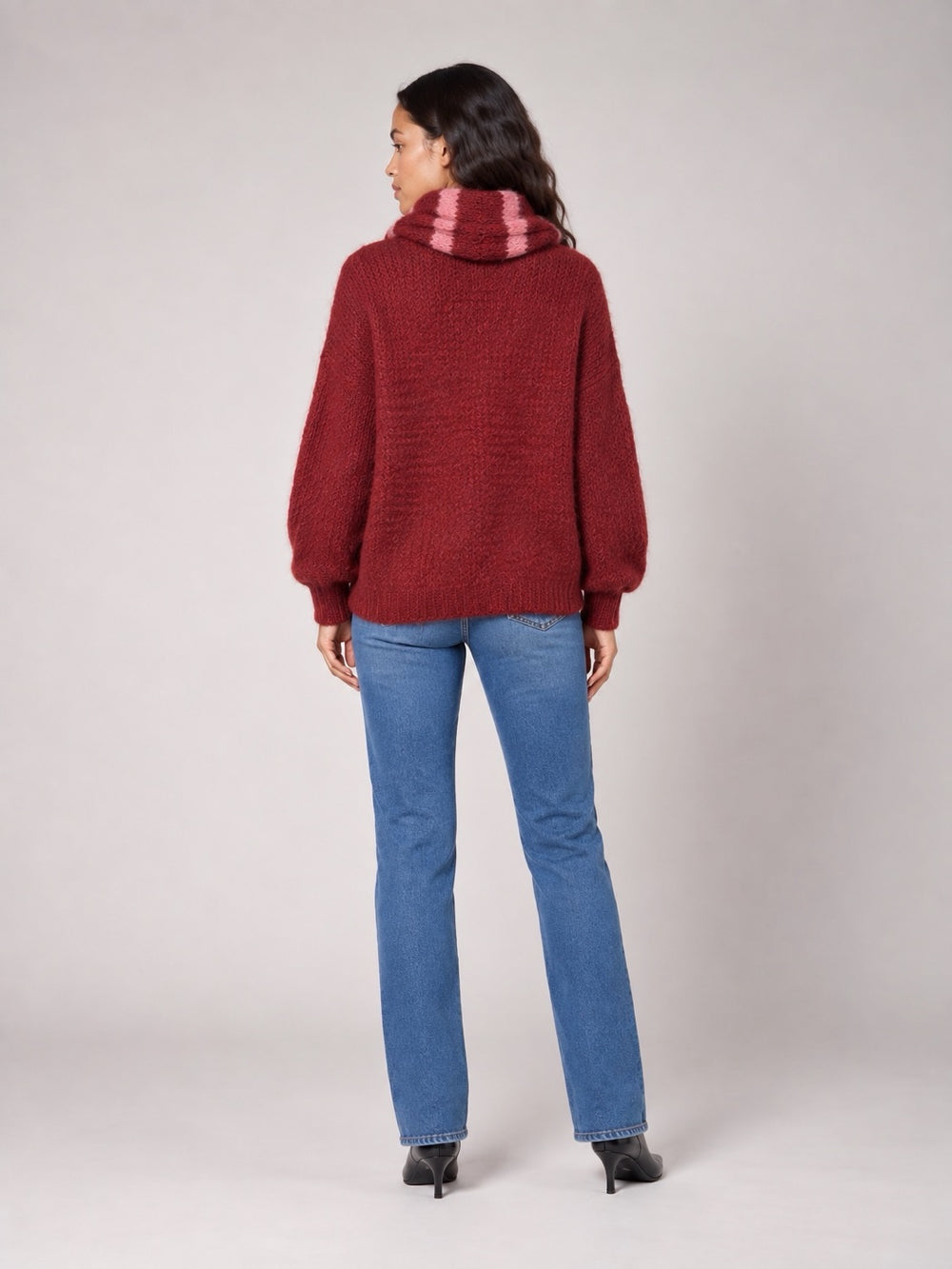Soft Button-Front Cardigan and scarf - Wine (2)