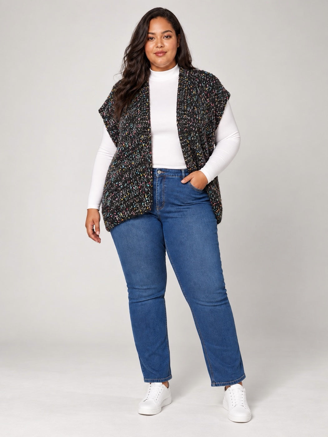 Popcorn Yarn Knit waistcoat  - Black