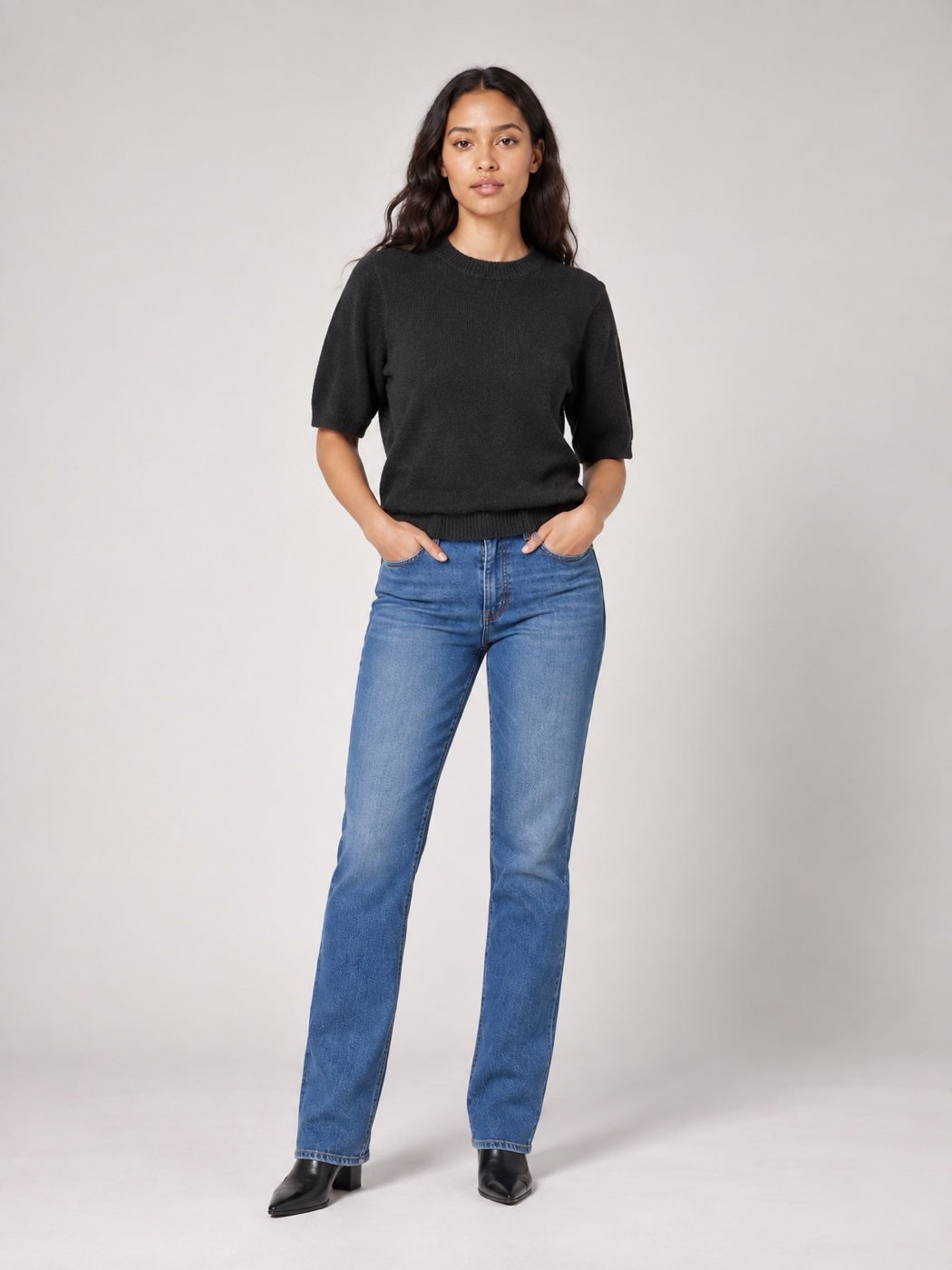 Textured Knit Short Sleeve Jumper - Black