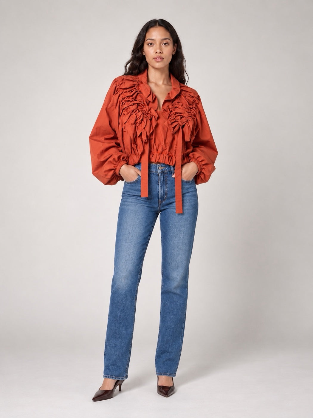 Sculptural Ruched Jacket - Rust