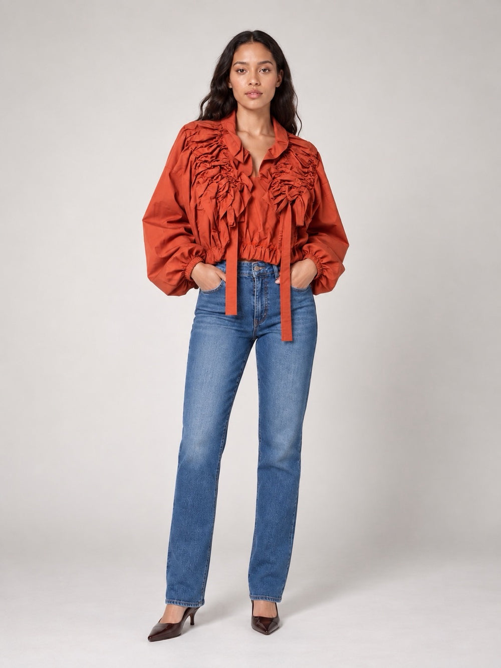 Sculptural Ruched Jacket - Rust