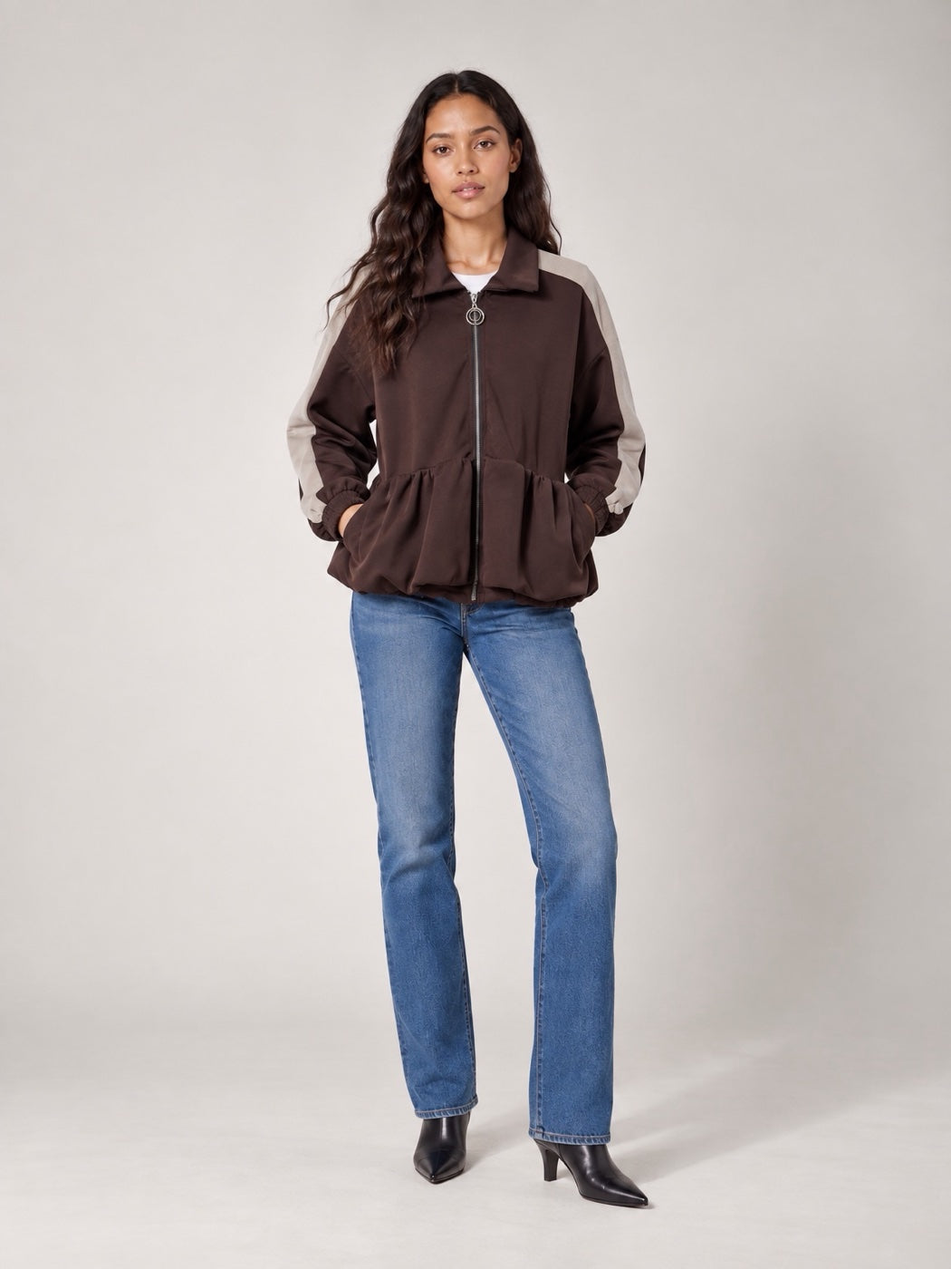 Bubble hem Zip Jacket - Chocolate