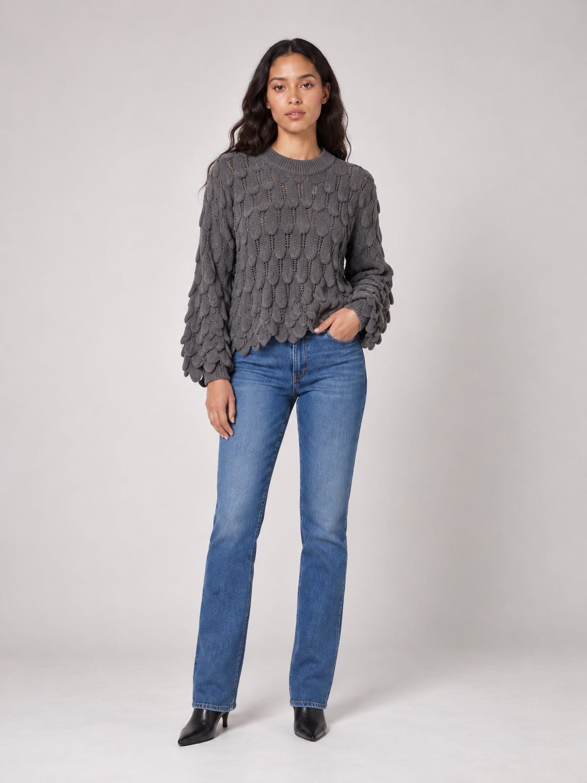 Textured Knit Jumper - Charcoal
