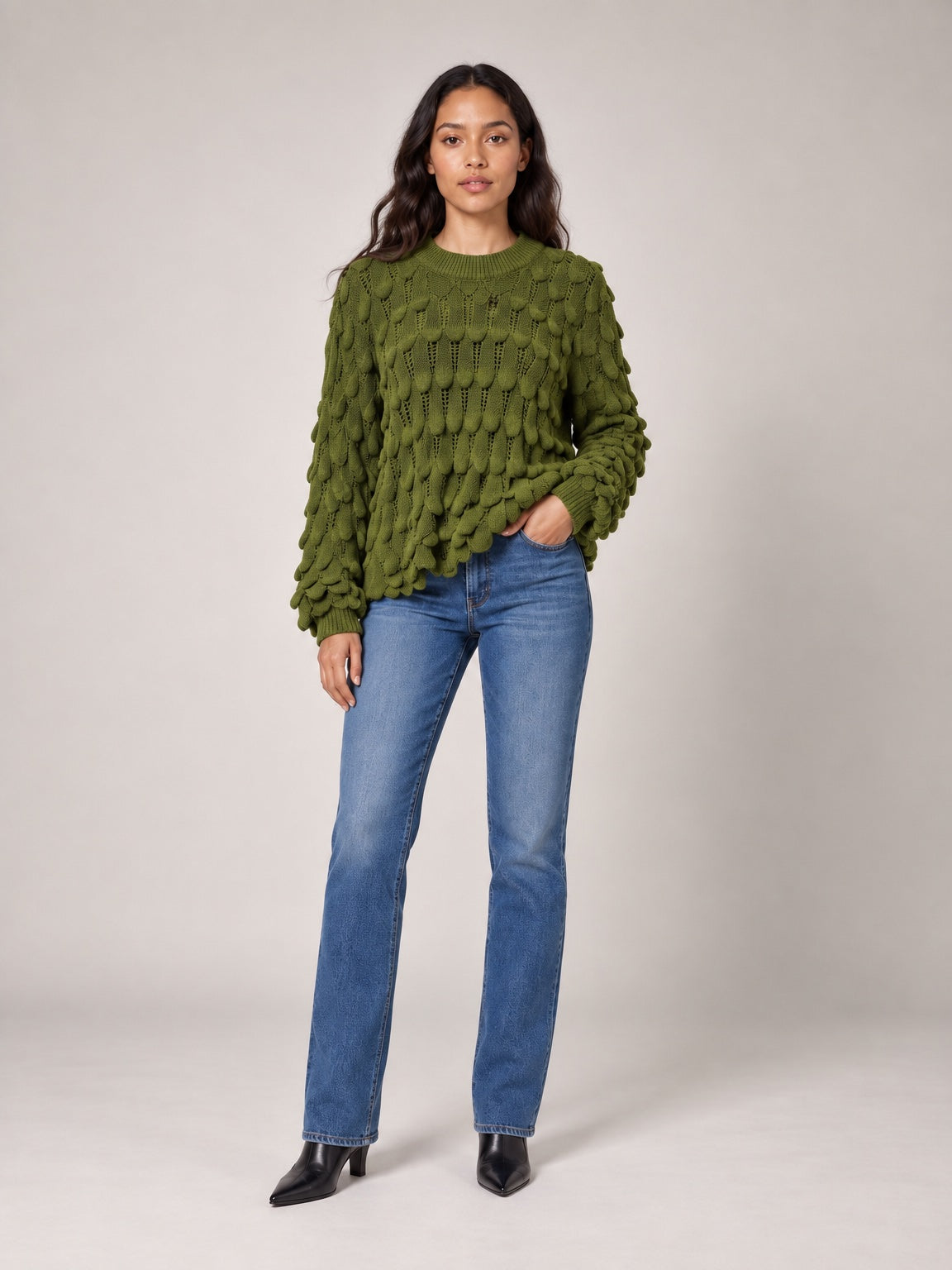 Textured Knit Jumper - Avocado
