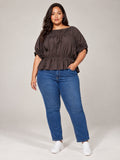 Gathered Blouson Top - Chocolate