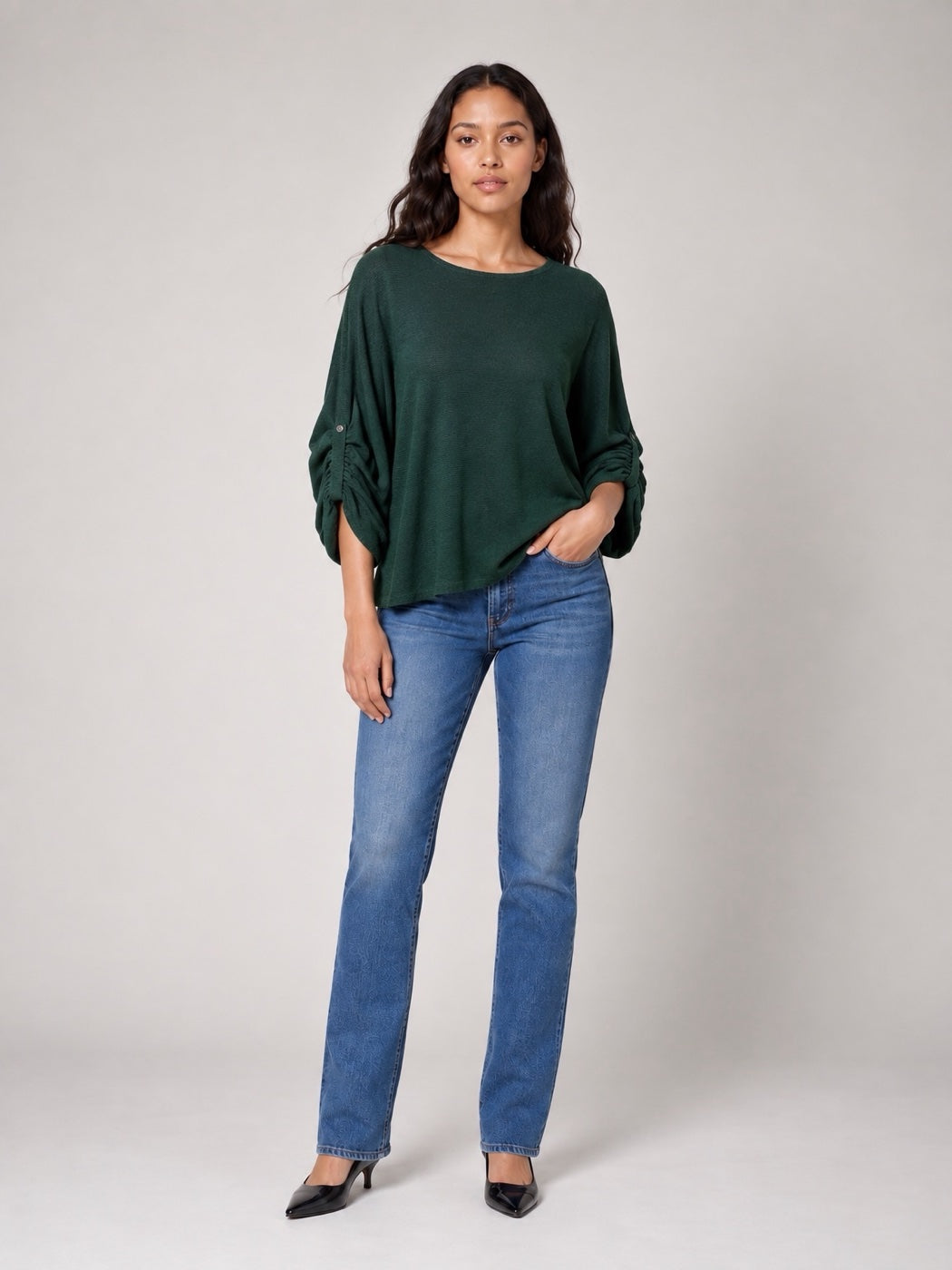 Balloon Sleeve soft knit Sweater - Fern Green