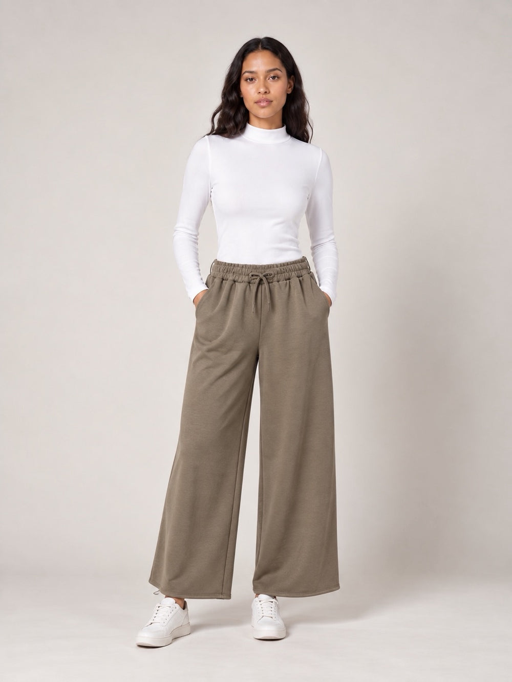 Wide-Leg Drawstring Trousers - Mocha