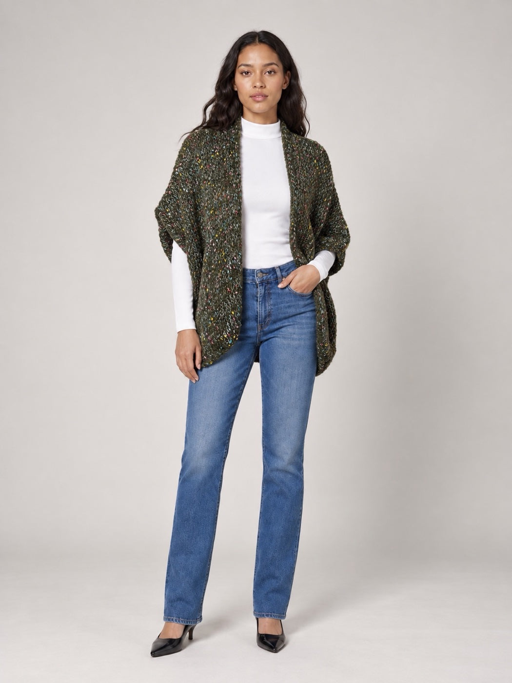Popcorn Yarn Knit waistcoat  - Olive