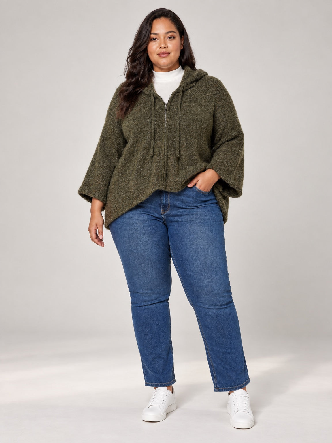 Short Sleeve Zip Hoodie - Olive