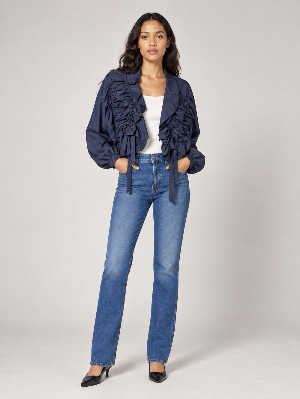 Sculptural Ruched Jacket - Navy