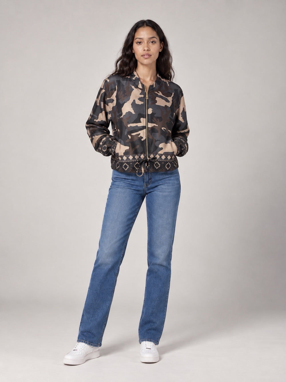 Camouflage Print Bomber Jacket - Grey Camouflage