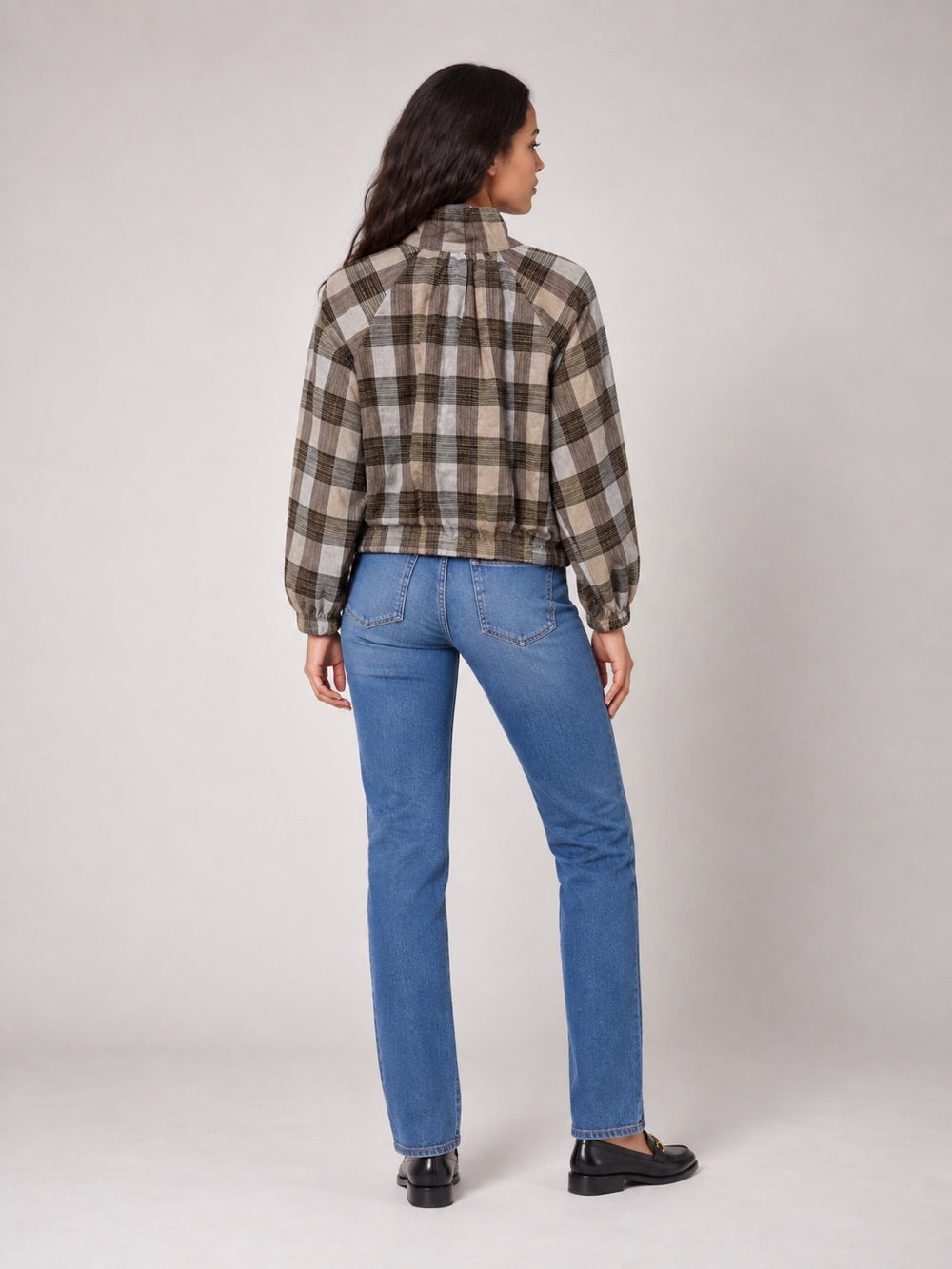 Checked Funnel Neck jacket  - Chocolate Check (2)