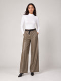 Faux Leather Wide-Leg Trousers - Cappuccino
